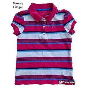 Tommy Hilfiger SZ 6-7 Girls Classic Pink Polo Striped Short Sleeve Top